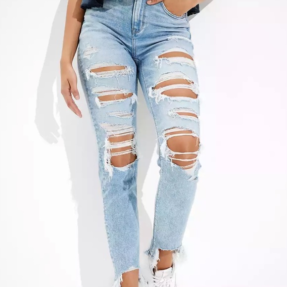 American Eagle Outfitters Denim - AE Stretch Ripped Mom Jean in Daylight Destroy